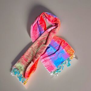 Pashmina Italian Cashmere Silk Paisley Large Scarf Wrap Tassel Fringe NWOT